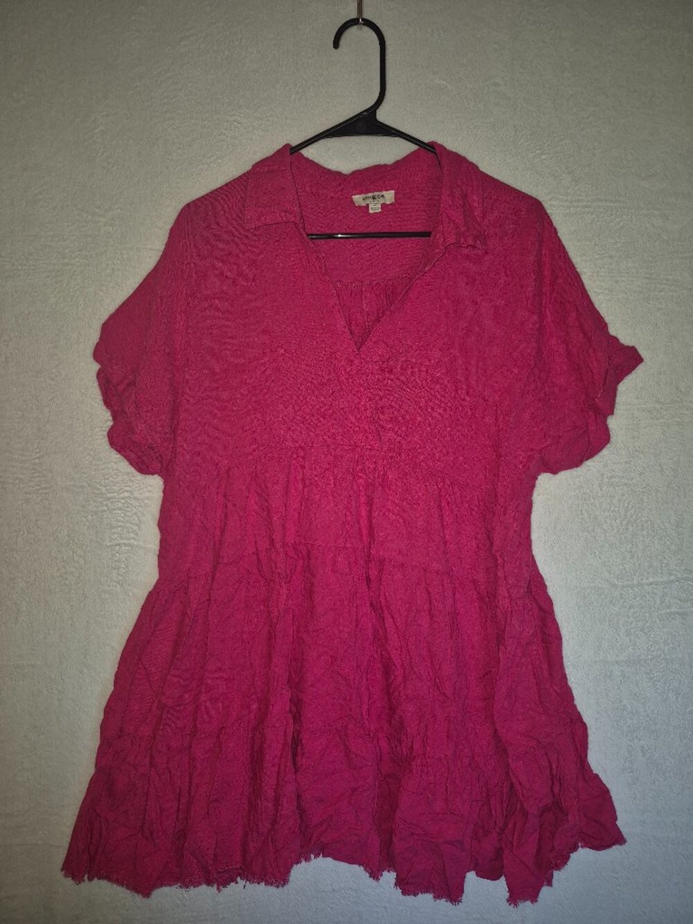 Umgee Pink Linen-Blend Tiered Mini Dress Resortwear Beach Summer Festival BOHO